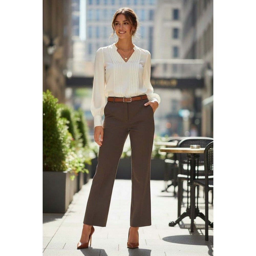 Nili Lotan Corrette 100% Virgin Wool Brown Wide Leg Pants Sz 10 W30x29 $650